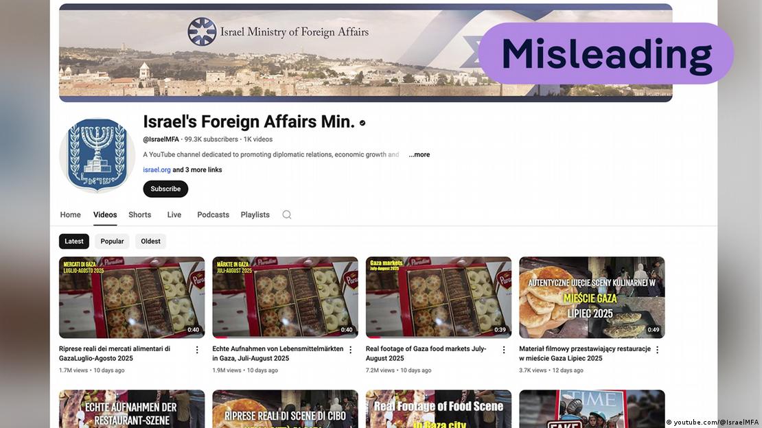 Captura de pantalla de vídeos en la cuenta de YouTube del Ministerio de Asuntos Exteriores israelí que forman parte de una campaña de propaganda.