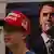 Jovem usa boné vermelho "Make America Great Again", com poster com foto de Kirk 