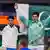 Arshad Nadeem and Neeraj Chopra holding up their flags