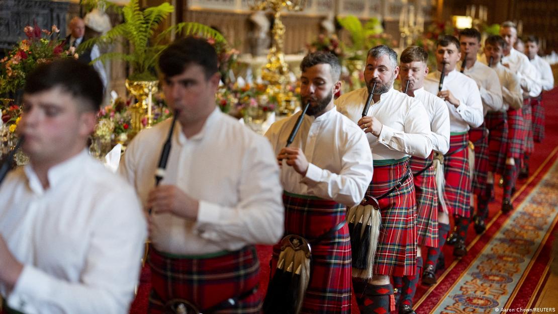 Großbritannien Windsor 2025 | Dudelsackspieler proben vor dem Staatsbankett für Donald Trump