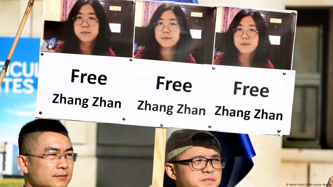 今年三月，人权活动人士在伦敦呼吁中国当局释放公民记者张展。