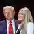 Donald Trump stands with Erika Kirk on stage at Charlie Kirk memorial service