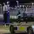 Danish police and "Politi" car in front of fence by Copenhagen Airport