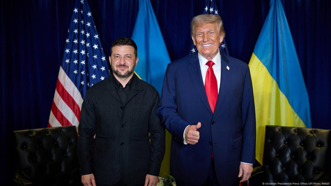 Fotografi e presidentit ukrainas Volydymir Zelenskyj dhe presidentit amerikan Donald Trump gjatë takimit në Nju Jork, në OKB
