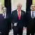 US President Donald Trump poses with a thumbs up gesture between Pakstani Prime Minister Shahbaz Sharif  and its army chief Asim Munir