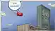 Caricatura de Vladdo: un avión rojo que lleva el nombre de "Trump" vuela hacia el edificio de la ONU, con la leyenda "¡Feliz Aniversario!" y "Multilateralismo", para estrellarse contra él.