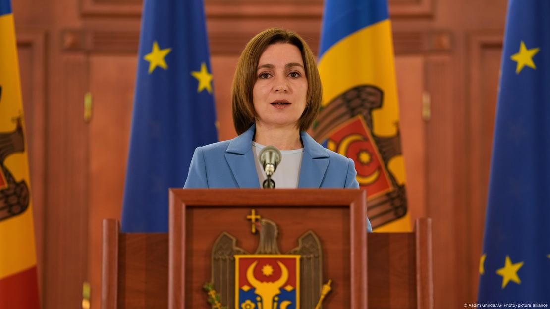 Presidentja e Moldavisë Maia Sandu duke folur
