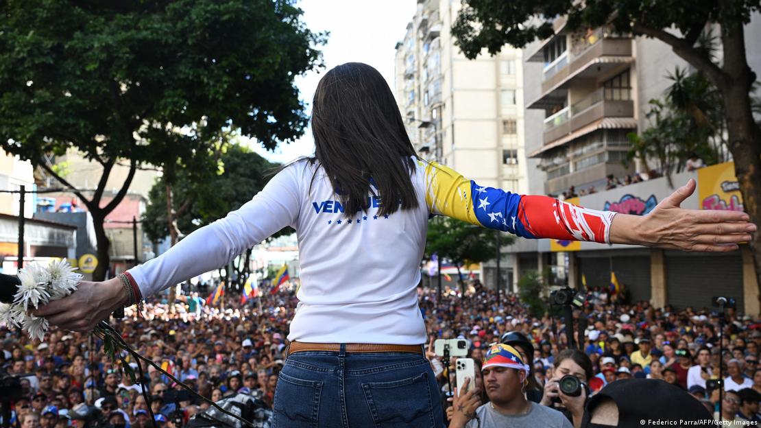 Venezuela Caracas 2025 | La chef de l'opposition Maria Corina Machado lors d'un meeting Venezuela Caracas 2025 | La chef de l'opposition Maria Corina Machado lors d'un meeting
