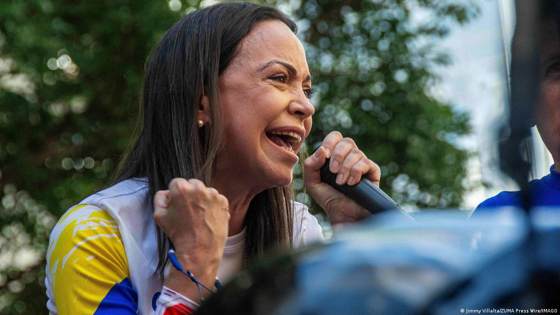 Oppositionsführerin María Corina Machado bei einer Kundgebung (09.01.2025)