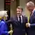 European Commission President Ursula von der Leyen, French President Emmanuel Macron, and German Chancellor Friedrich Merz arrive at the EU leaders' summit