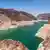 View down the gorge from Hoover Dam of Lake Mead and low water levels in Colorado river