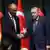 German Chancellor Friedrich Merz and Turkish President Recep Tayyip Erdogan shake hands at a press conference in Ankara, Turkey on October 30, 2025