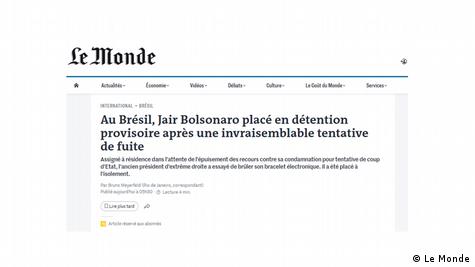Brasilien | Jair Bolsonaro mit Fußfessel in internationalen Medien | Screenshot Le Monde Brasilien | Jair Bolsonaro mit Fußfessel in internationalen Medien | Screenshot Le Monde