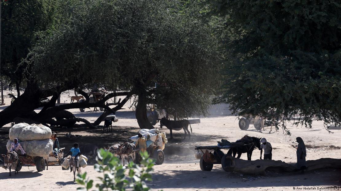 بعض الأشخاص والأشجار على الحدود بين تشاد والسودان