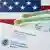 US green cards on an American flag with an envelope from Department of Homeland Security