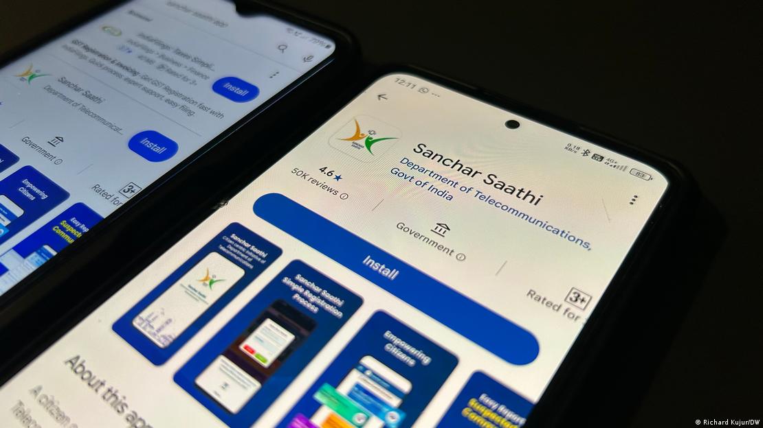 India, Nueva Delhi | En la pantalla de un móvil, la aplicación gubernamental de ciberseguridad Sanchar Saathi, que la India exige preinstalar en teléfonos inteligentes