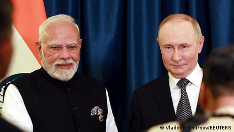 Indiens Premierminister Narendra Modi empfängt Russlands Präsidenten Wladimir Putin in Neu-Delhi.