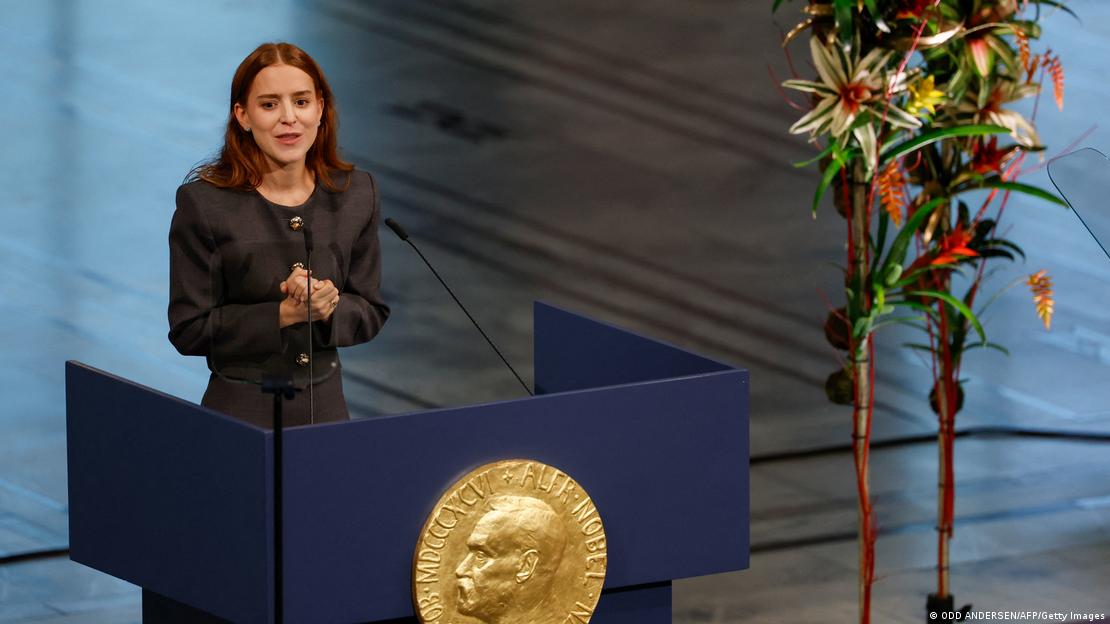 La hija de María Corina Machado, Ana Corina Sosa, en la ceremonia del Premio Nobel de la Paz.