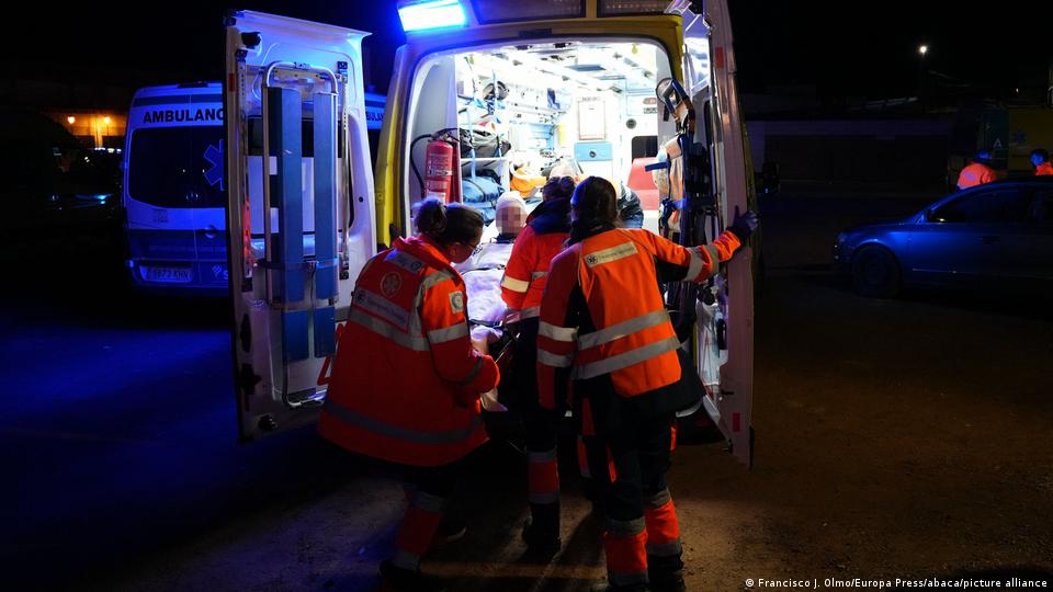 An injured person is taken from the Adamuz sports center An injured person is taken from the Adamuz sports center