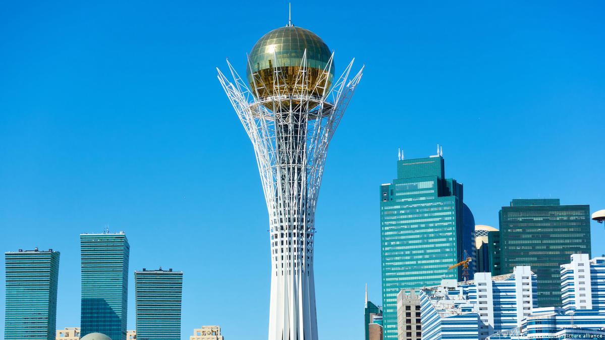 Skyline of Astana, Kazakhstan, with the Baiterek Tower in the city center