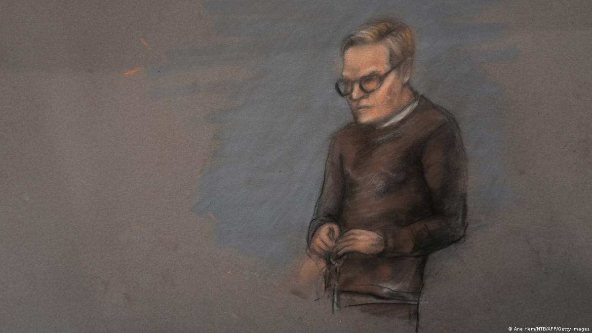 A court sketch depicts Marius Borg Hoiby, son of Norwegian Crown Princess Mette-Marit during the first day of a trial in Oslo at the District Court on February 3, 2026