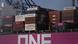 Containers are stacked on the deck of cargo ship in New Jersey, US Containers are stacked on the deck of cargo ship in New Jersey, US