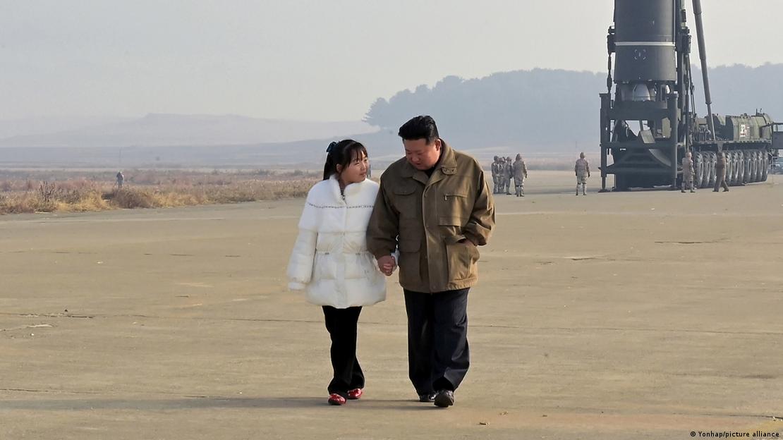 Kim Ju Ae and Kim Jong Un at the launch of an intercontinental ballistic missile
