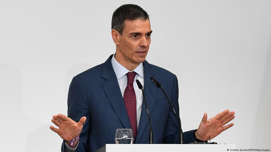 Pedro Sánchez em coletiva de imprensa