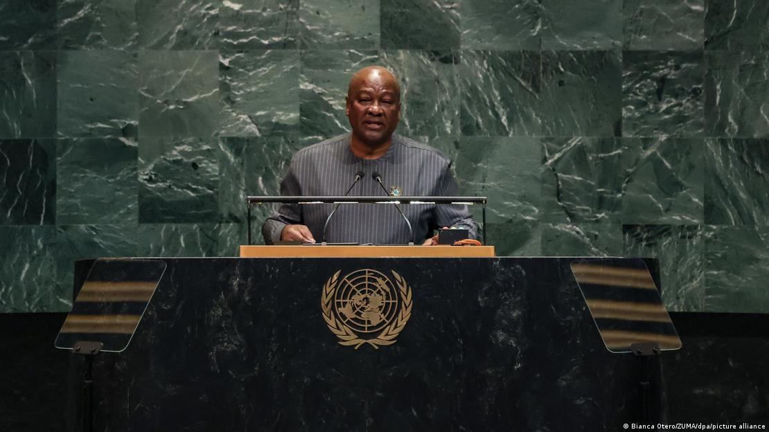 Presidente de Gana, John Dramani Mahama, discursa na tribuna da Assembleia Geral da ONU