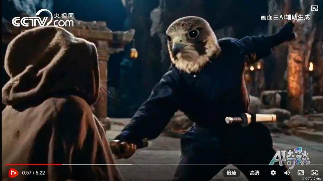 中国官媒CCTV AI奇谈｜流金谷恩仇录截屏 白鹰盟派刺客刺杀了波斯寨的寨主。