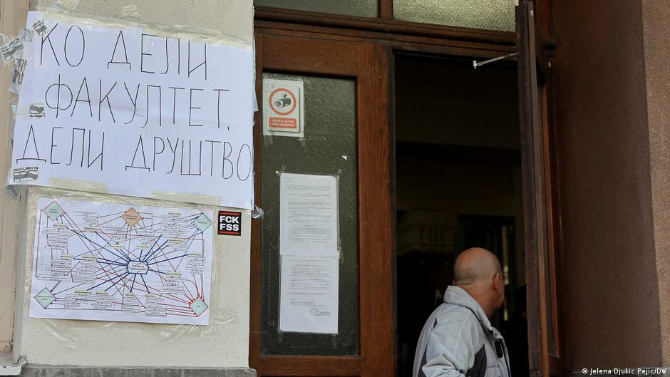 Poruka na ulazu u zgradu Filozofskog fakulteta u Nišu