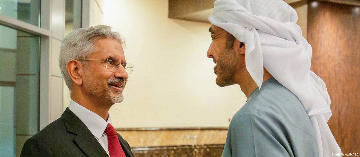 Ministro das Relações Exteriores da Índia, Subramanyam Jaishankar, em reunião com seu homólogo dos Emirados Árabes Unidos.