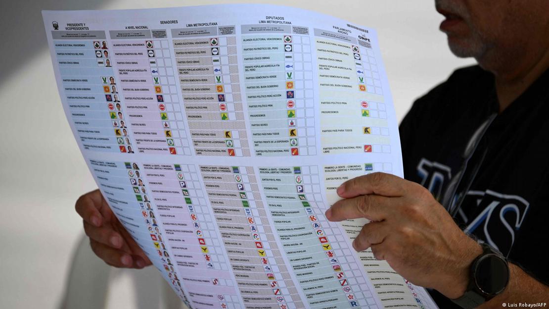 Fiscal conferindo extensa cédula eleitoral Fiscal conferindo extensa cédula eleitoral
