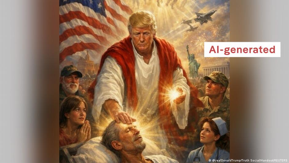 Donald Tramp je na društvenim mrežama objavio svoju sliku sačinjenu uz pomoć veštačke inteligencije.  Na njoj se pojavljuje kao Isus Hrist