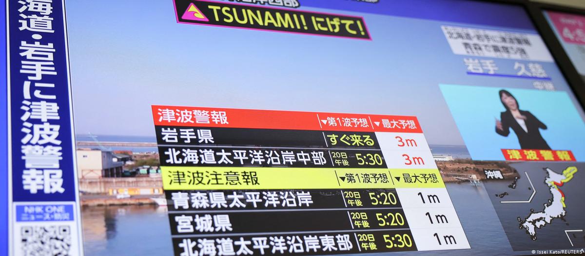 Mapa de alerta de tsunami na costa norte do Japão