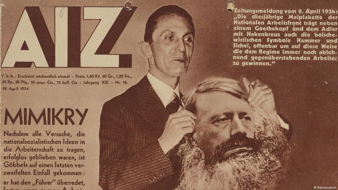 John Heartfield fusionó a Hitler con Karl Marx en este fotomontaje político publicado en portada en 1934.
