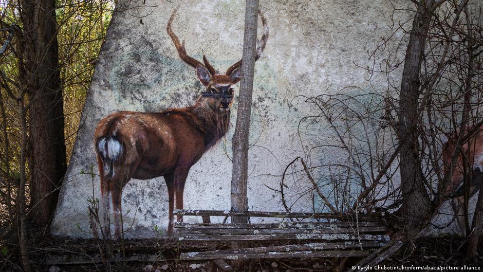 Mural na jednoj napuštenoj zgradi u Pripjatu u Ukrajini