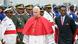 President Obiang (right) welcomed Pope Leo XIV (center) after he landed at Malabo International Airport in Equatorial Guinea on Tuesday, April 21, 2026 President Obiang (right) welcomed Pope Leo XIV (center) after he landed at Malabo International Airport in Equatorial Guinea on Tuesday, April 21, 2026