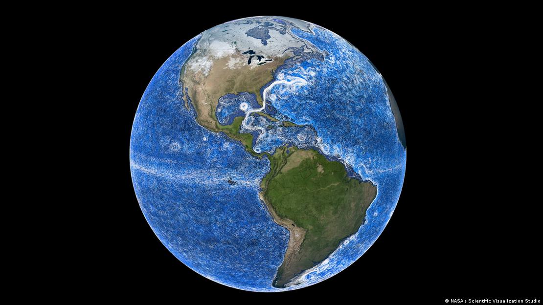 Representação da Terra com correntes marítimas