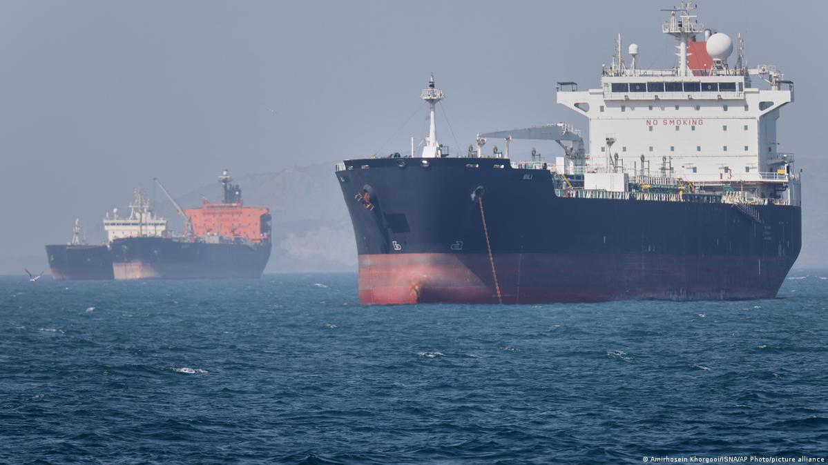 Oil tankers sit at anchor offshore in the Strait of Hormuz off Bandar Abbas, Iran, Saturday, May 2, 2026