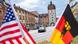 US and German flags and a view of Vilseck's main road US and German flags and a view of Vilseck's main road