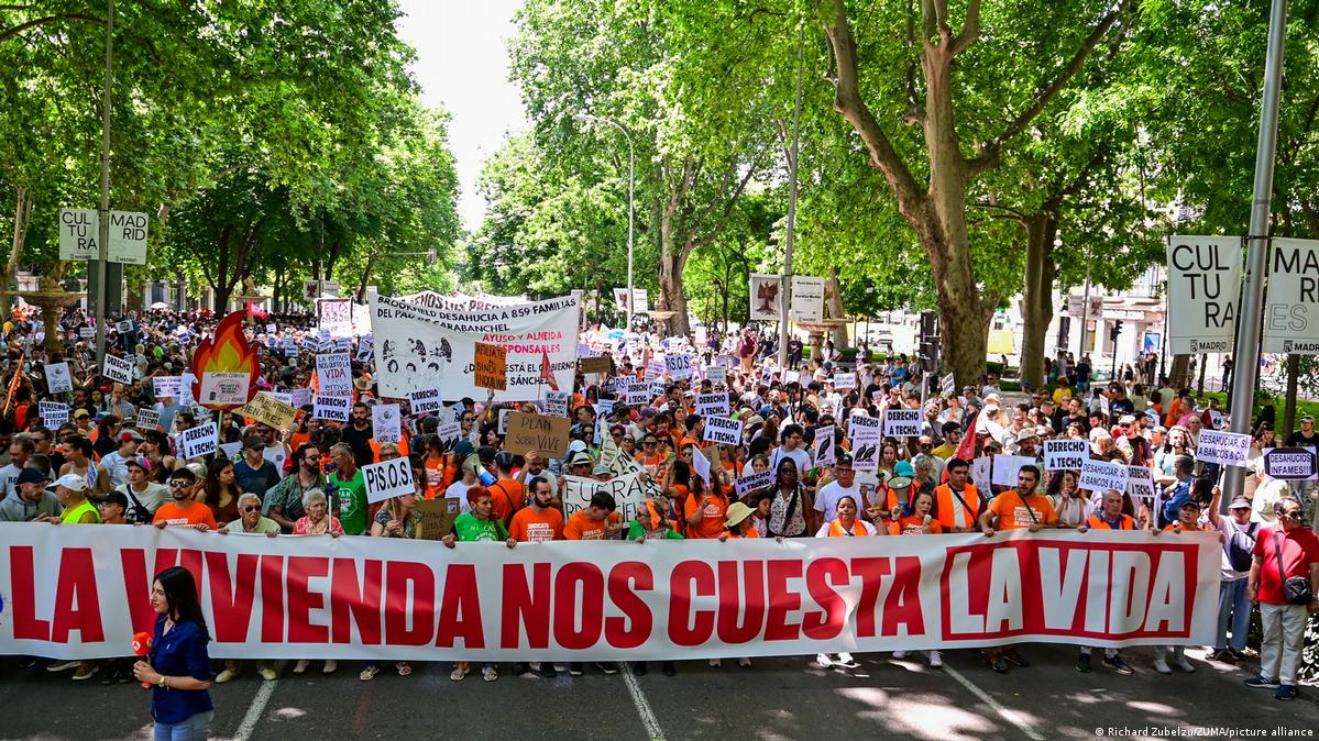 Thousands of people joined a demonstration in Madrid to protest against rising housing prices and demand affordable housing on May 24, 2026,