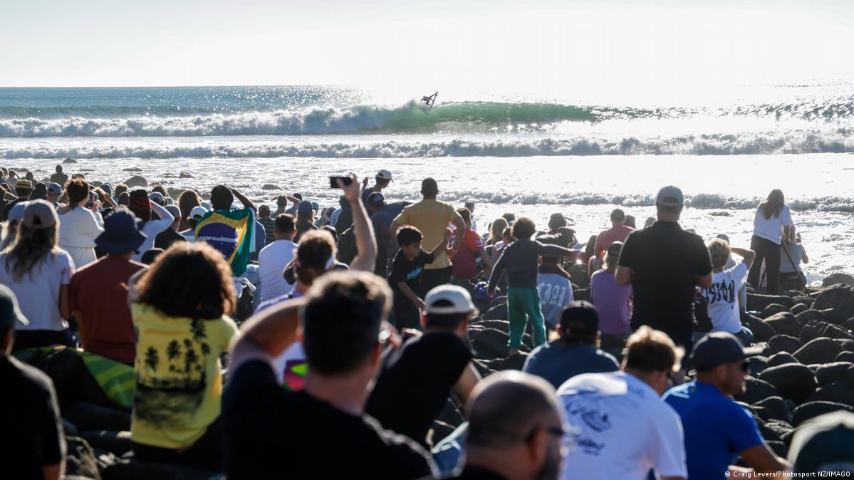 People at in World Surf League's New Zealand Pro event in Raglan, New Zealand