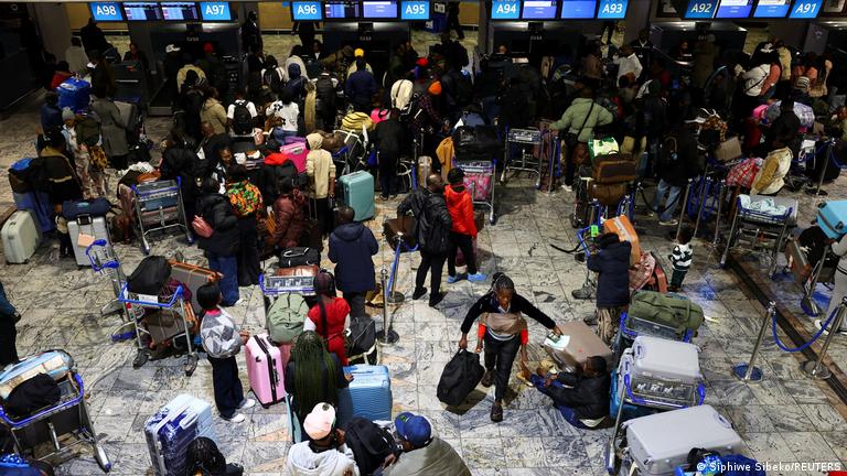 Passengers with suitcases wait to be checked in as Ghana repatriates hundreds of its citizens from South Africa (May 27, 2026) Passengers with suitcases wait to be checked in as Ghana repatriates hundreds of its citizens from South Africa (May 27, 2026)