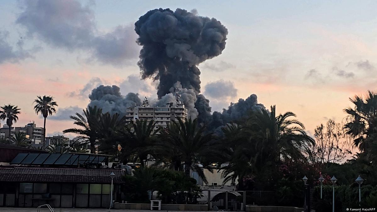 plume of smoke at site of an Israeli strike in Tyre, southern Lebanon