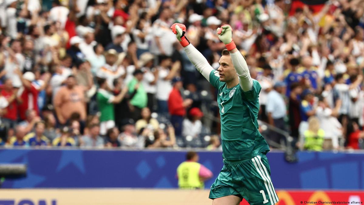 Manuel Neuer celebrates a goal for Germany