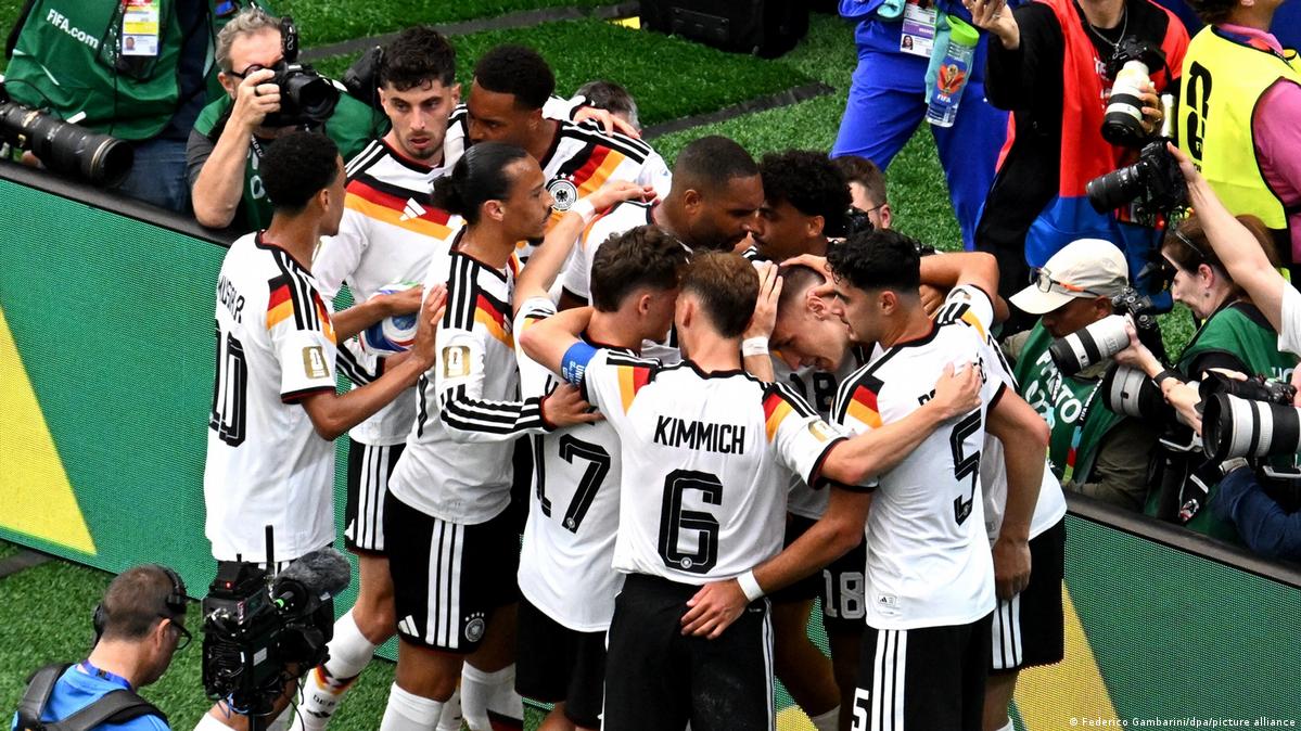Germany's players celebrate their second goal in Houston