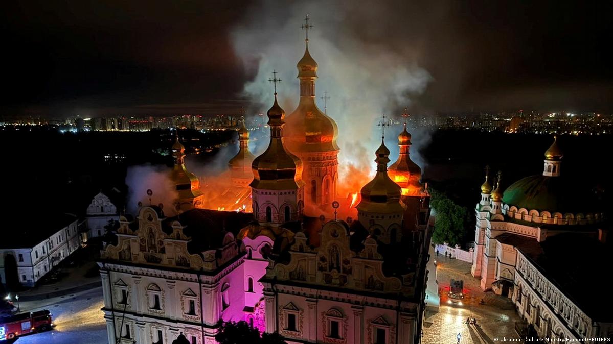 Dormition Cathedral of the Kyiv Pechersk Lavra monastery burns on June 15, 2026