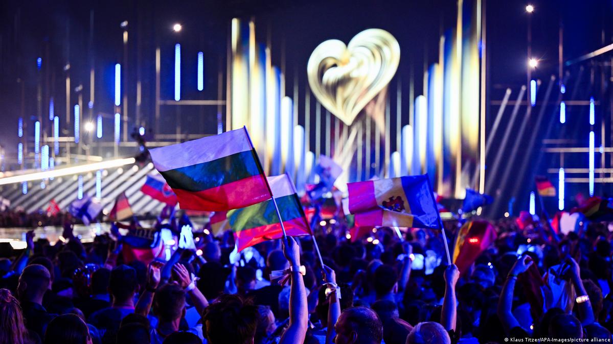 Flags being waved at the Eurovision Song Contest