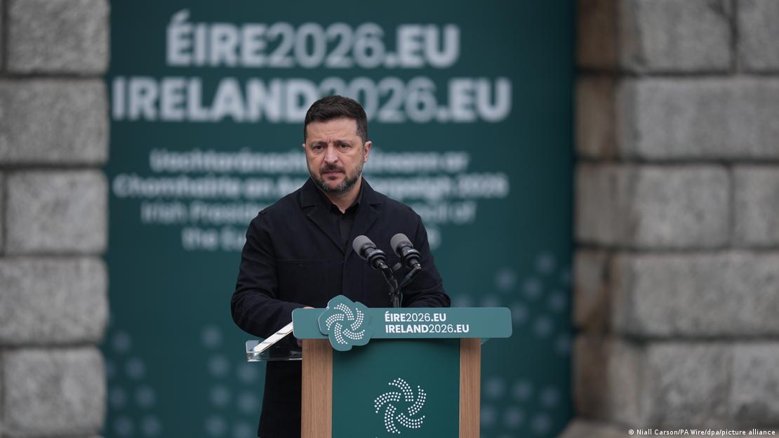 El presidente Zelenski pronuncia un discurso en el Castillo de Dublín, durante la ceremonia de inauguración de la presidencia irlandesa de la UE. (01.07.2026) El presidente Zelenski pronuncia un discurso en el Castillo de Dublín, durante la ceremonia de inauguración de la presidencia irlandesa de la UE. (01.07.2026)